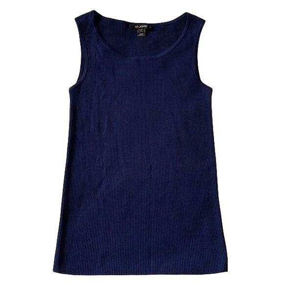 St. John Navy Blue Ribbed Scoop Neck Sleeveless Sweater - Picture 7 of 12